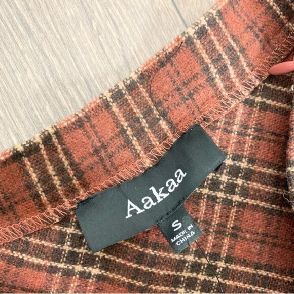 Aakaa Pleated Plaid Mini Skirt High Rise waist Brown Size Small Preppy Academia - Picture 9 of 11